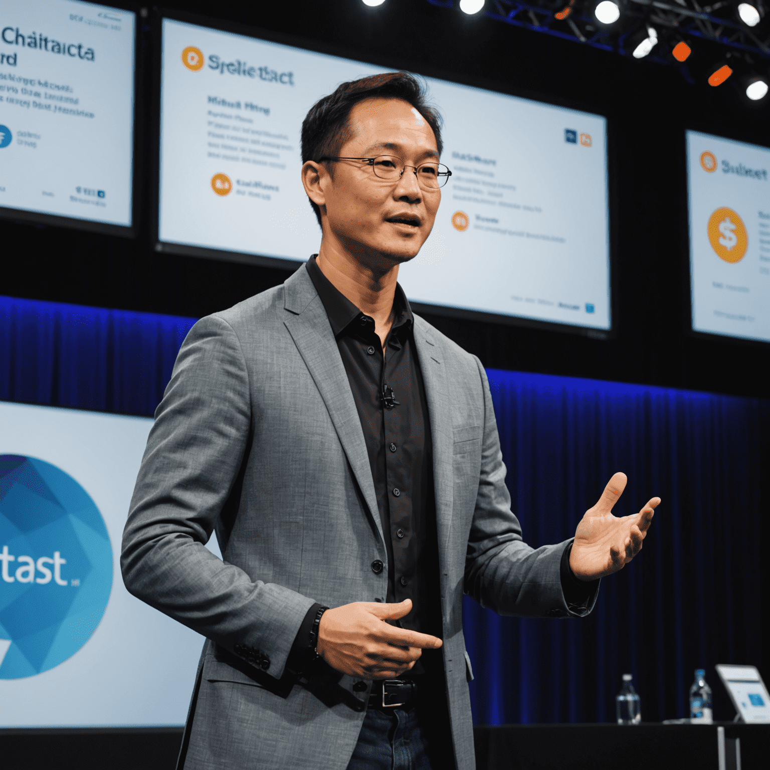 Michael Chang, Blockchain Strategist, presenting on stage about digital payment solutions