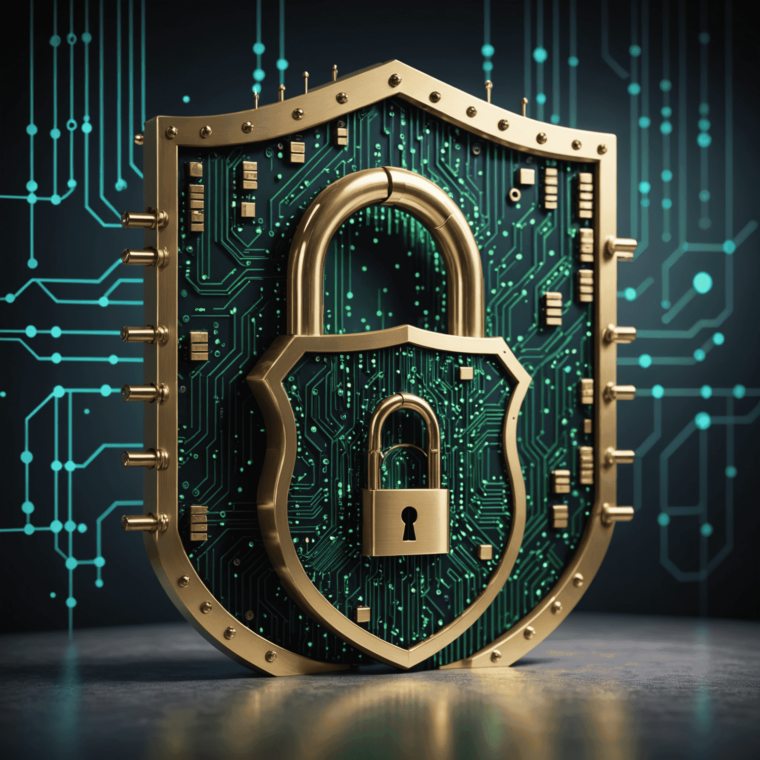 A digital fortress protecting financial data, with binary code streams and lock symbols representing cybersecurity measures in the fintech industry