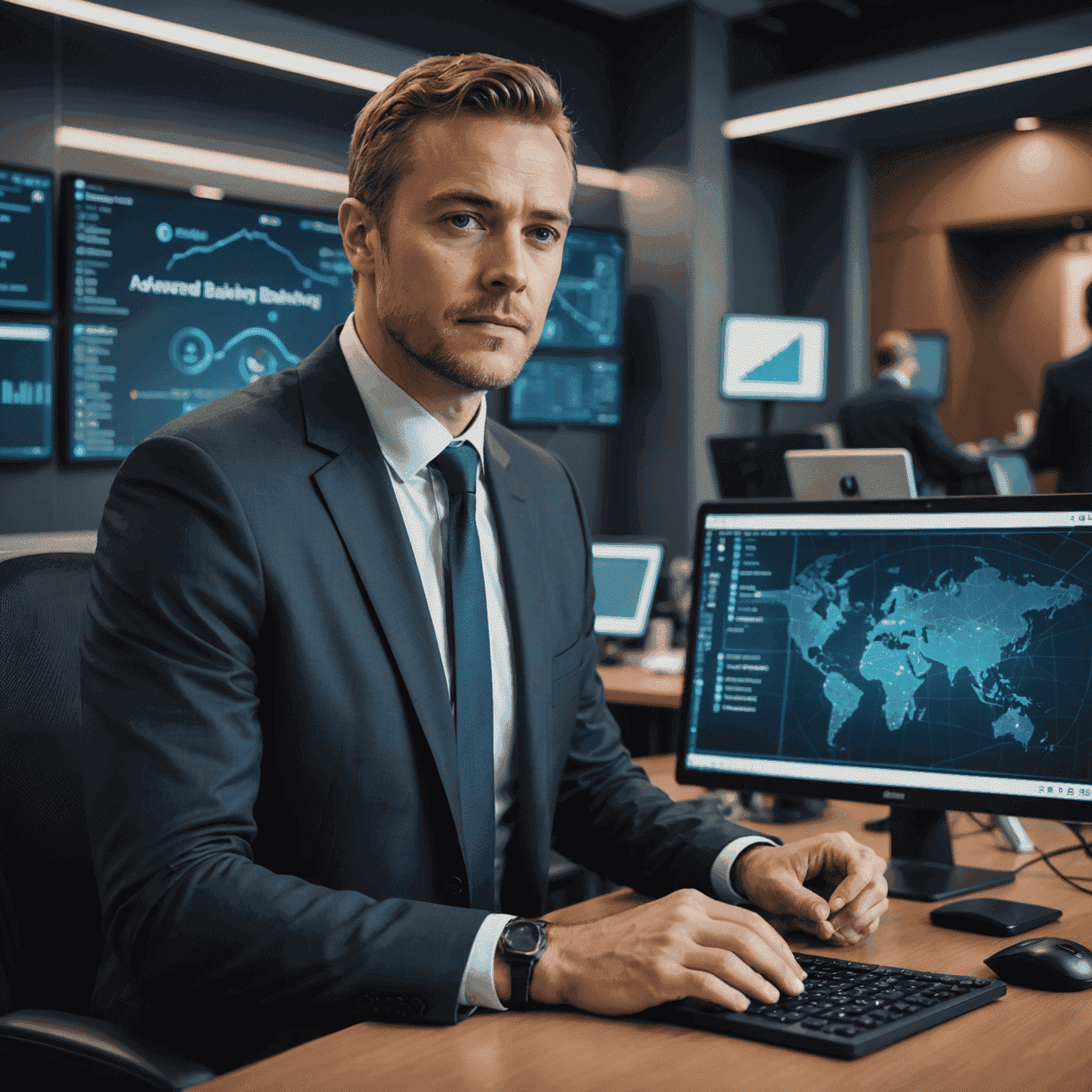 James Wilson, Cybersecurity Expert, demonstrating advanced security measures for digital banking